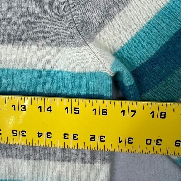 C&C California Sweater Women Size XSmall Blue Gray 100% 2 Ply Cashmere Stripe - Picture 5 of 8